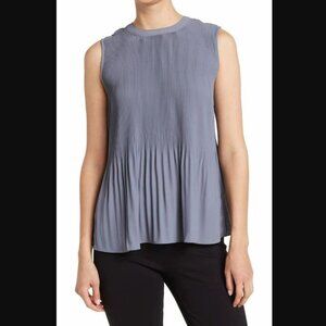 Adrianna Papell Pleated Sleeveless Tank Top Dusty‎ Blue M